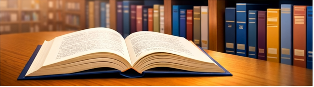 Livre ouvert devant une bibliothèque universitaire